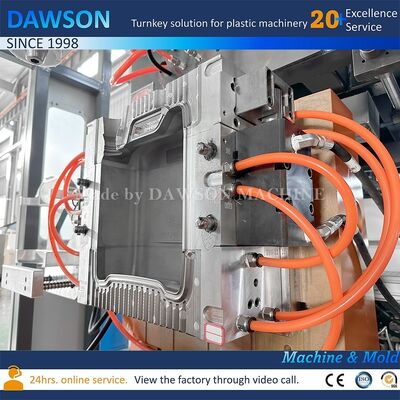 13.8 কিলোওয়াট স্ক্রু হিটিং পাওয়ার ডাবল স্টেশন ক্যানিস্টার তৈরির মেশিন, যা PE প্লাস্টিক কীটনাশক বোতল এক্সট্রুশন ব্লো মোল্ডিংয়ের জন্য ব্যবহৃত হয়